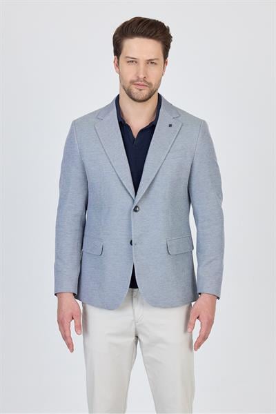 Antony Erkek Açık Lacivert-gri Örme Kumaş Esneyen Spor Blazer Ceket