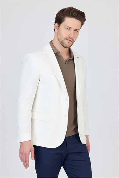 Antony Erkek Beyaz Polyester Kumaşlı Slim Fit İlkbahar-Yaz Spor Blazer Ceket