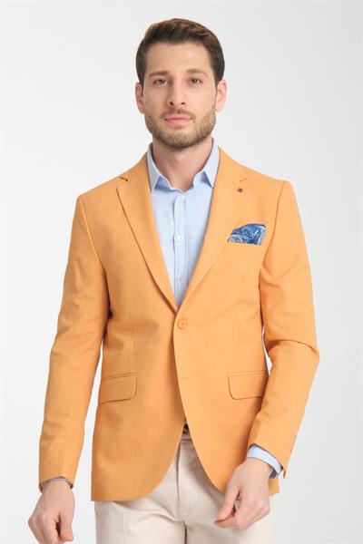 Arunte Erkek Kiremit Armürlü Ince Dört Mevsim Giyilebilir Slim Fit Blazer Ceket
