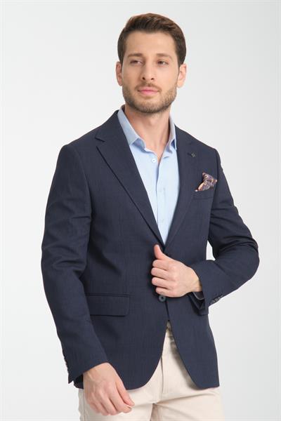 Arunte Erkek Lacivert Keten Görünümlü Ince Dört Mevsim Giyilebilir Slim Fit Blazer Ceket