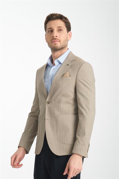 Ateca Erkek Vizon İnce Çizgili Slim Fit Mono Yaka Yarım Astar Spor Blazer Ceket