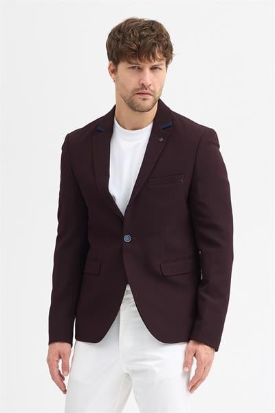 AVR Zoro Erkek Koyu Bordo Poliviskon Kumaşlı Esnek Slim Fit Spor Blazer Ceket