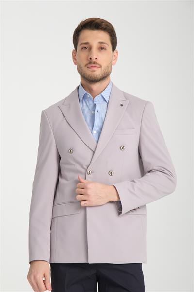 Baselna Krv Erkek Gri Kruvaze 6 Adet Metal Düğmeli 4 Mevsim Blazer Ceket