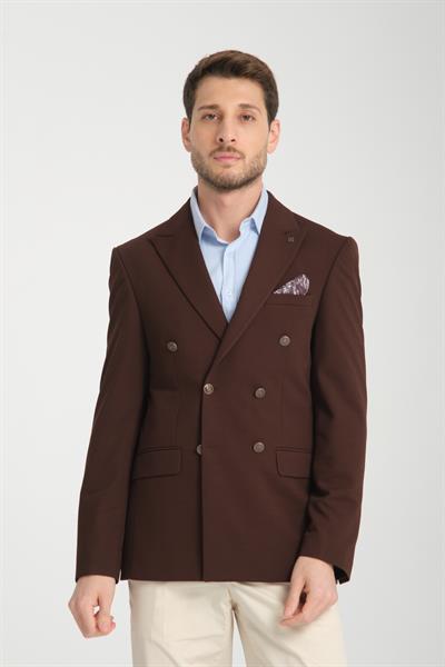 Baselna Krv Erkek Kahverengi Kruvaze 6 Adet Metal Düğmeli 4 Mevsim Blazer Ceket
