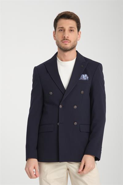 Baselna Krv Erkek Koyu Lacivert Kruvaze 6 Adet Metal Düğmeli 4 Mevsim Blazer Ceket
