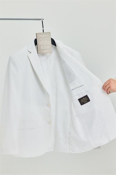 Baselnaa Erkek Beyaz Battal Büyük Beden Dar Kesim Astarlı Düğmeli Basic Blazer Ceket