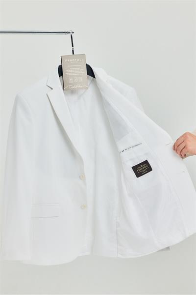 Baselnaa Erkek Beyaz Battal Büyük Beden Dar Kesim Astarlı Düğmeli Basic Blazer Ceket