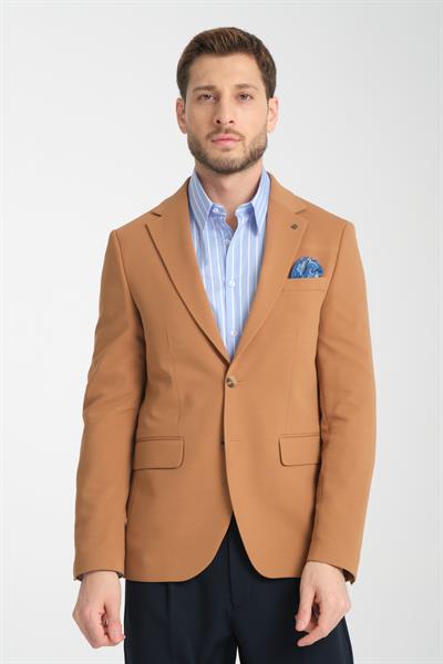 Baselnaa Erkek Hardal Battal Büyük Beden Dar Kesim Astarlı Düğmeli Basic Blazer Ceket