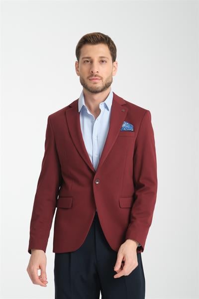 Baselnaa Erkek Koyu Bordo Battal Büyük Beden Dar Kesim Astarlı Düğmeli Basic Blazer Ceket