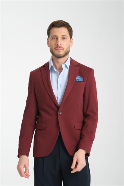 Baselnaa Erkek Koyu Bordo Battal Büyük Beden Dar Kesim Astarlı Düğmeli Basic Blazer Ceket