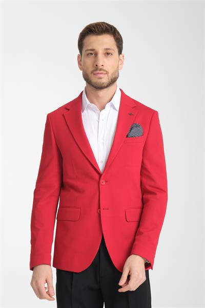 Baselnaa Erkek Red Battal Büyük Beden Dar Kesim Astarlı Düğmeli Basic Blazer Ceket