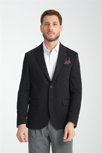 Baselnaa Erkek Siyah Battal Büyük Beden Dar Kesim Astarlı Düğmeli Basic Blazer Ceket