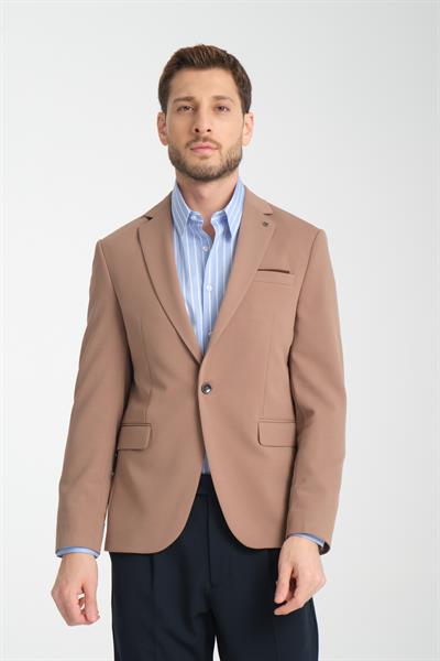 Baselnaa Erkek Vizon Battal Büyük Beden Dar Kesim Astarlı Düğmeli Basic Blazer Ceket