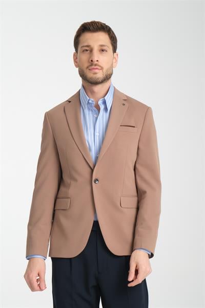 Baselnaa Erkek Vizon Battal Büyük Beden Dar Kesim Astarlı Düğmeli Basic Blazer Ceket
