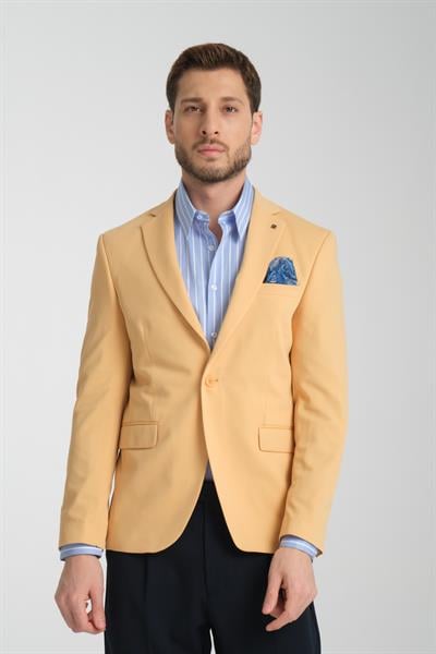 Baselnaa Erkek Yellow Battal Büyük Beden Dar Kesim Astarlı Düğmeli Basic Blazer Ceket