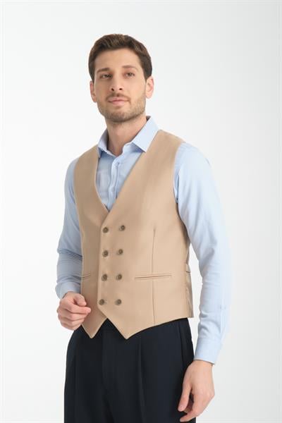 Basic Kruvaze V Yaka Slim Fit Yelek