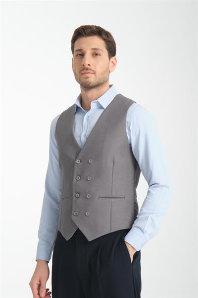 Basic Kruvaze V Yaka Slim Fit Yelek