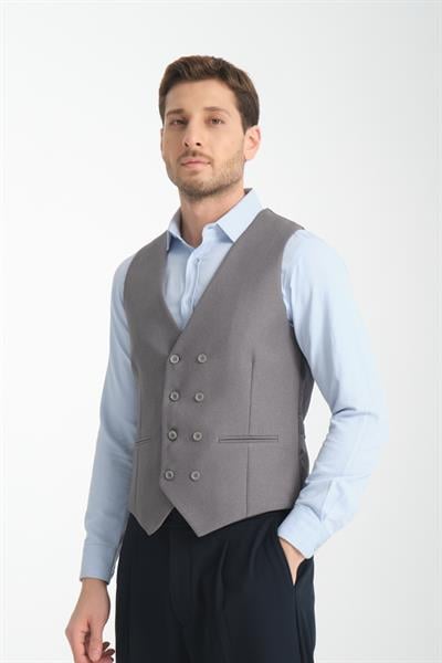 Basic Kruvaze V Yaka Slim Fit Yelek
