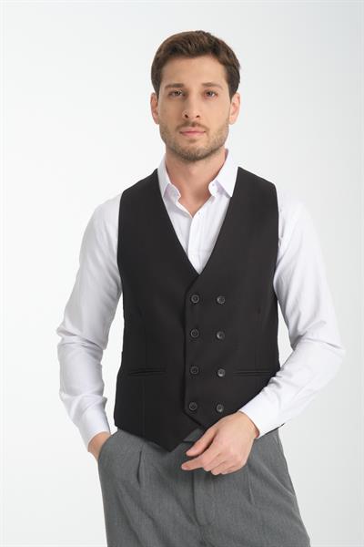 Basic Kruvaze V Yaka Slim Fit Yelek