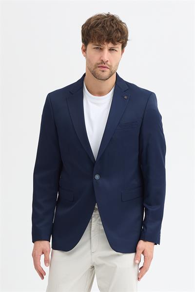 Belarus Erkek Koyu Lacivert Poliviskon Kumaşlı Spor Slim Fit Blazer Ceket