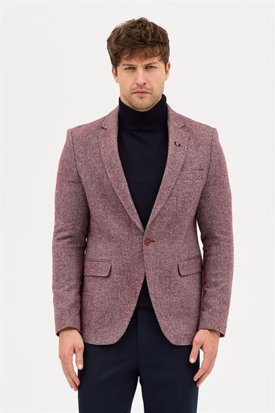 Benito Erkek Bordo Kalın Mono Yaka Slim Fit Casual Blazer Ceket