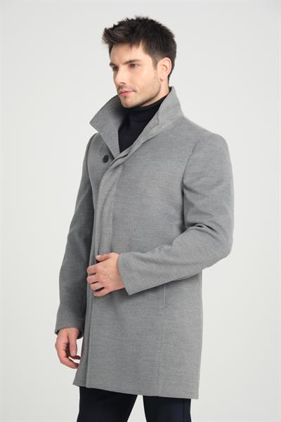Bergamo Erkek Gri Kaşe Kaban Şal Yaka Düğmeli Regular Fit