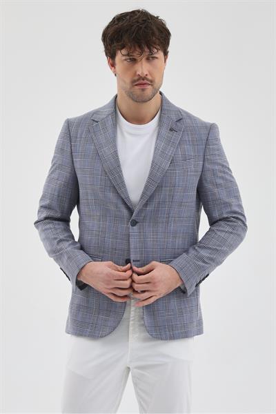 Biglia Erkek Lacivert Poliviskon Kumaşlı Slim Fit Mono Yaka Spor Blazer Ceket