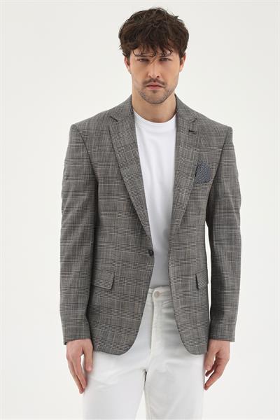 Biglia Erkek Siyah Poliviskon Kumaşlı Slim Fit Mono Yaka Spor Blazer Ceket