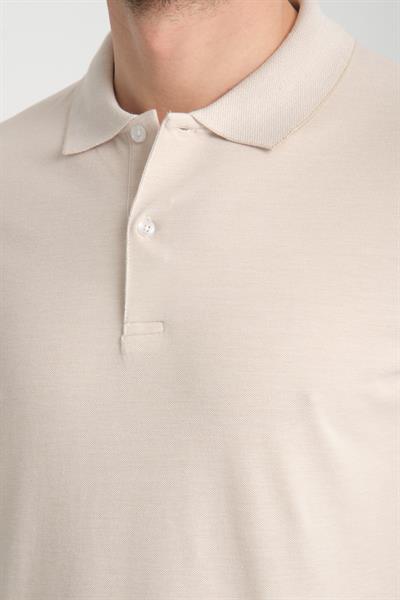 Boggee Pedso Erkek Açık Bej İtalyan Yaka Çekmez Likralı %100 Pamuklu Kumaş Slim Fit Polo Yaka Tişört