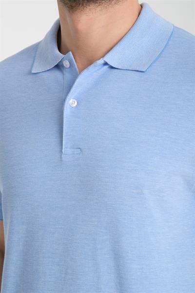 Boggee Pedso Erkek Açık Mavi İtalyan Yaka Çekmez Likralı %100 Pamuklu Kumaş SlimFit Polo Yaka Tişört