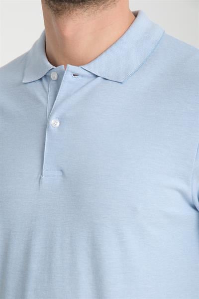Boggee Pedso Erkek Buz Mavi İtalyan Yaka Çekmez Likralı %100 Pamuklu Kumaş Slim Fit Polo Yaka Tişört