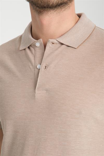 Boggee Pedso Erkek Camel İtalyan Yaka Çekmez Likralı %100 Pamuklu Kumaş Slim Fit Polo Yaka Tişört