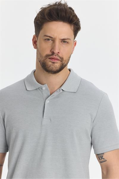 Boggee Pedso Erkek Gri İtalyan Yaka Çekmez Likralı %100 Pamuklu Kumaş Slim Fit Polo Yaka Tişört