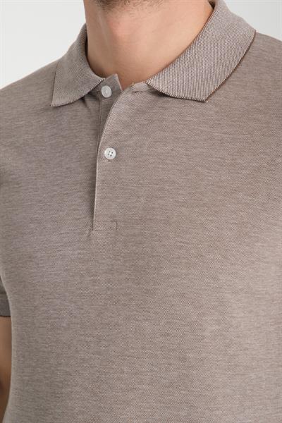 Boggee Pedso Erkek Kahve İtalyan Yaka Çekmez Likralı %100 Pamuklu Kumaş Slim Fit Polo Yaka Tişört