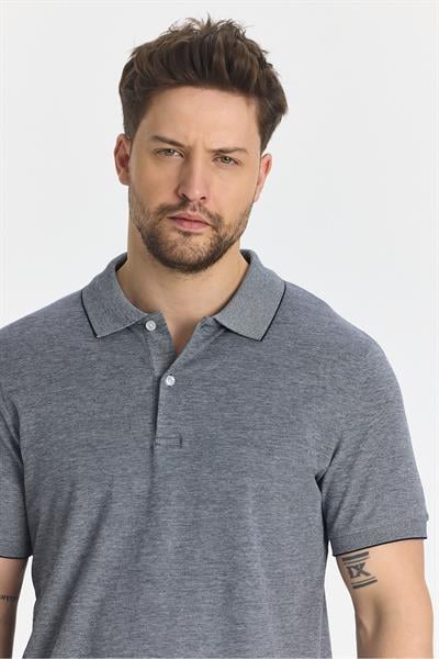 Boggee Pedso Erkek Lacivert İtalyan Yaka Çekmez Likralı %100 Pamuklu Kumaş Slim Fit Polo Yaka Tişört