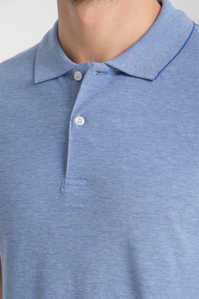 Boggee Pedso Erkek Mavi İtalyan Yaka Çekmez Likralı %100 Pamuklu Kumaş Slim Fit Polo Yaka Tişört