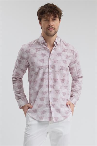 Bonaven Erkek Bordo Pamuklu Uzun Kollu Slim Fit Spor Gömlek