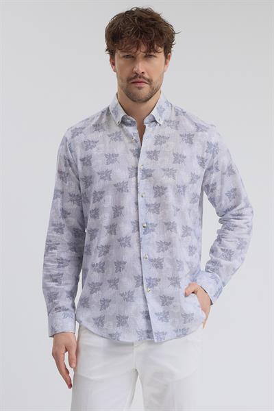 Bonaven Erkek Lacivert Pamuklu Uzun Kollu Slim Fit Spor Gömlek