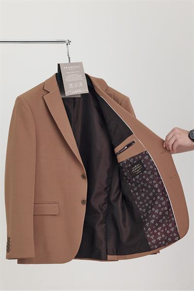 Bortolo Erkek Hardal Esneyen Likralı Mono Yaka Slim Fit Spor Blazer Ceket (Büyük Beden - Battal)