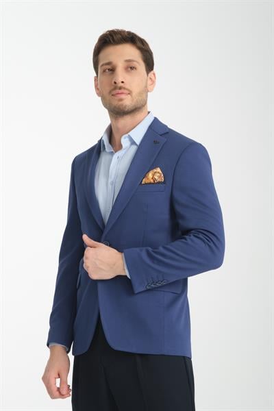 Bortolo Erkek Lacivert Örme Esneyen Likralı Mono Yaka Slim Fit Spor Blazer Ceket