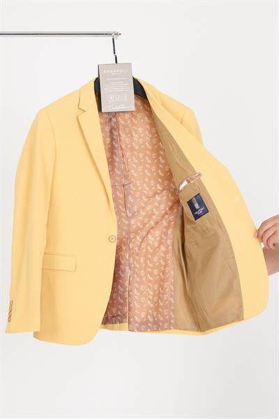 Bortolo Erkek Sarı Örme Esneyen Likralı Mono Yaka Slim Fit Spor Blazer Ceket
