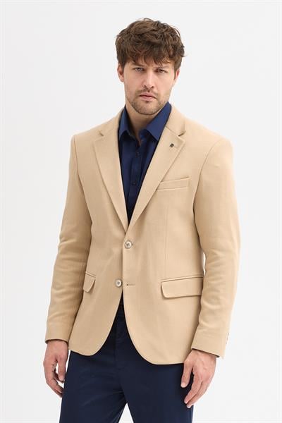 Brando Erkek Camel Kendinden Desenli Slim Fit Pamuklu Likralı Esneyen Kumaşlı Blazer Ceket