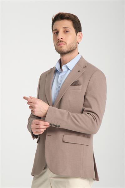 Brando Erkek Kahve Kendinden Desenli Slim Fit Pamuklu Likralı Esneyen Kumaşlı Blazer Ceket