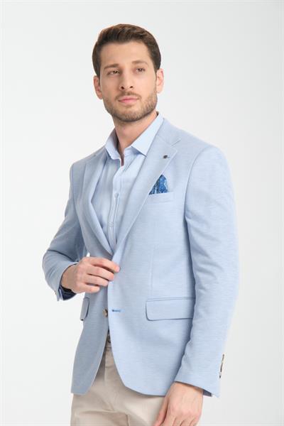 Buz Mavi Modern Erkek Blazer Mono Yaka Spor Ceket Örme