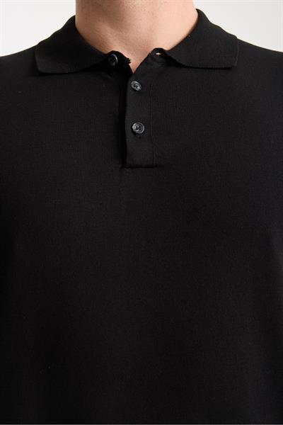 Cadiz Erkek Siyah Pamuk Karışımlı Polo Yaka Slim Fit Triko