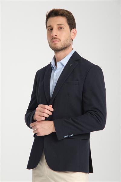 Cafizo Erkek Lacivert Slim Fit Dar Kesim Desenli Yarım Astar  Blazer Ceket