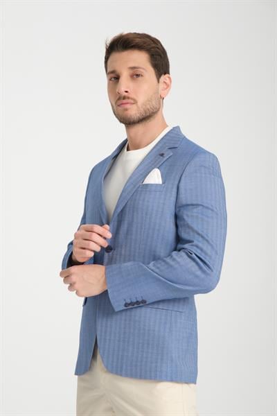 Candela Erkek Mavi Slim Fit Dar Kesim İlkbahar-Yazlık Spor Blazer Ceket