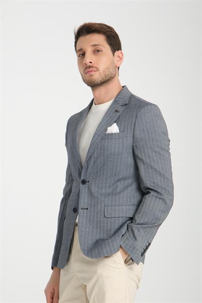 Candela Erkek Siyah-Gri Slim Fit Dar Kesim İlkbahar-Yazlık Spor Blazer Ceket