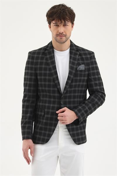 Candido Erkek Siyah Poliviskon Kumaşlı Slim Fit Mono Yaka Spor Blazer Ceket