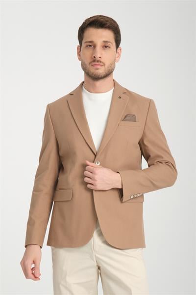 Cazino Erkek Vizon Slim Fit Dar Kesim Desenli Yarım Astar Mevsimlik Blazer Ceket